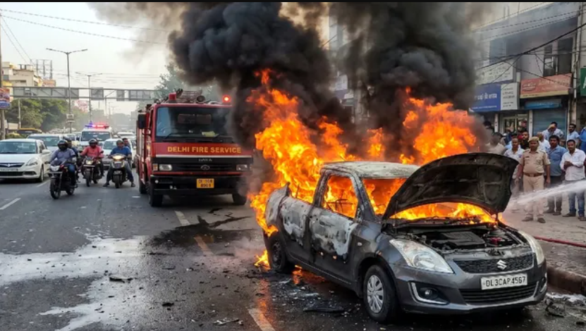 दिल्ली-मुंबई एक्सप्रेसवे पर भीषण हादसा, चलती कार में आग लगने से पांच लोगों की मौत